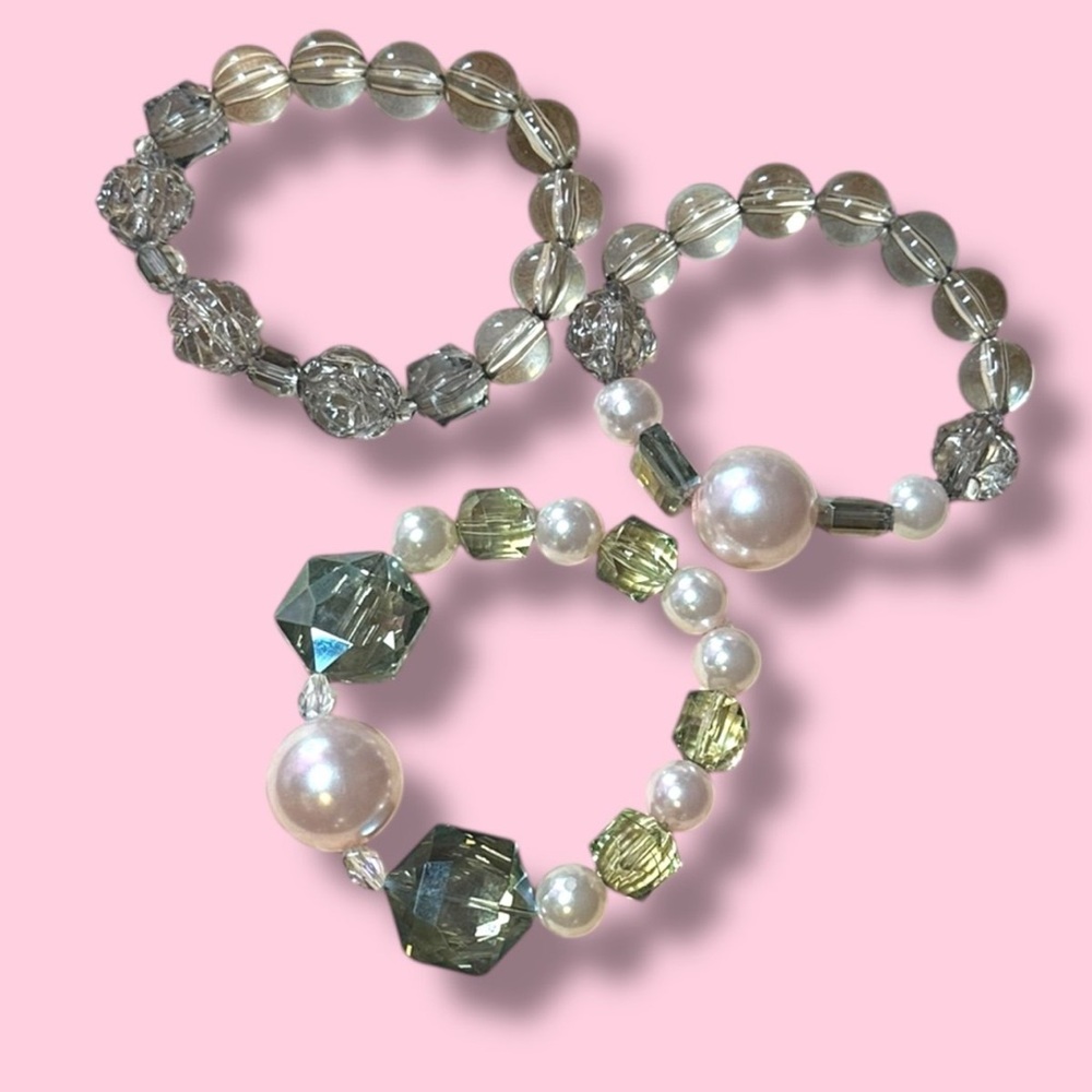 Mega pearl stretchy bracelet set of 3 costume statement jewelry 8”-9” Kandi